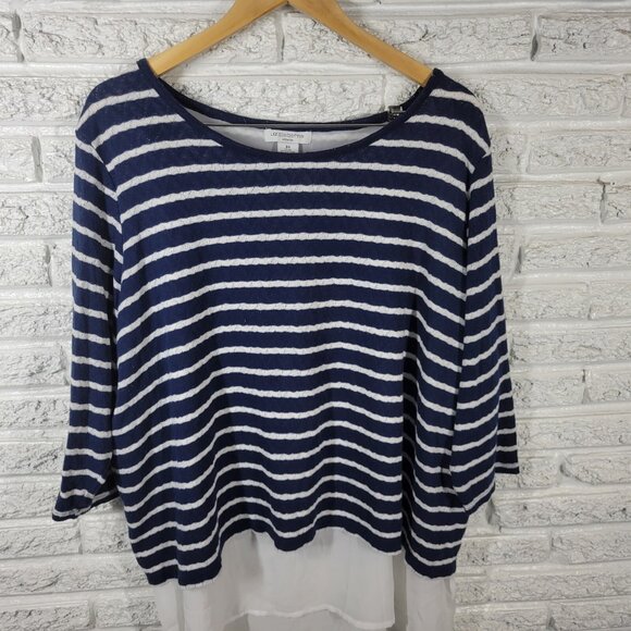 Liz Claiborne Womens Top 3X Plus Knit 3/4 Sleeve Lined Blue Stripe STR111E - Picture 3 of 7